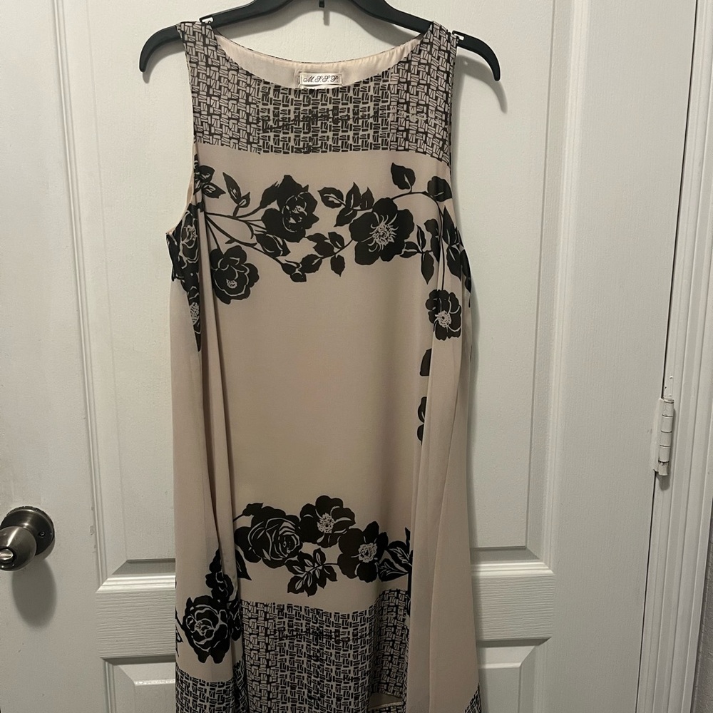 Asymmetrical Floral Dress in Black and Cream